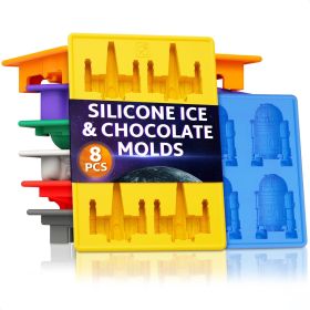 8 piece Sci fi Silicone Molds Set Silicone Ice Cube Tray for Space Themed Drinks Non Stick Reusable & Flexible for Jello Candy Chocolate Wax Suit