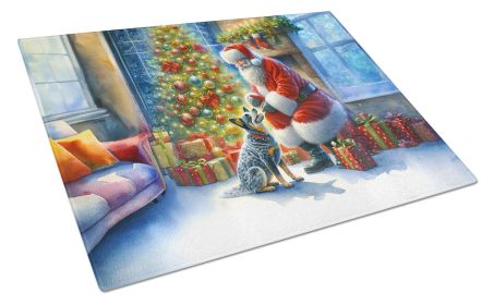Australian Cattle Dog and Santa Claus Glass Cutting Board Decorative Tempered Glass Kitchen Cutting and Serving Board Large Size Chopping Board