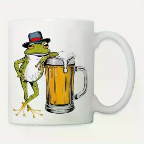 Oktoberfest Ceramic Coffee Mug 11oz | Whimsical Frog in Top Hat with Beer Design | Durable White Ceramic | Ideal for
