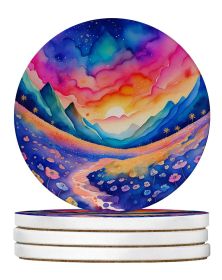 Colorful Periwinkles Large Sandstone Coasters Pack of 4 Absorbent Round Coasters Decor Gifts for Men or Women, 4 in, Multicolor