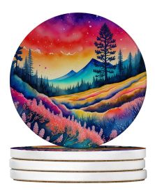 Colorful Yarrow Large Sandstone Coasters Pack of 4 Absorbent Round Coasters Decor Gifts for Men or Women, 4 in, Multicolor