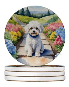 Maltipoo Spring Path Large Sandstone Coasters Pack of 4 Absorbent Round Coasters Decor Gifts for Men or Women, 4 in, Multicolor