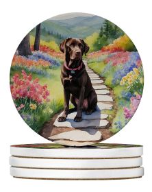 Labrador Retriever Spring Path Large Sandstone Coasters Pack of 4 Absorbent Round Coasters Decor Gifts for Men or Women, 4 in, Multicolor