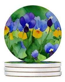 Illinois Violet in Watercolor Large Sandstone Coasters Pack of 4 Absorbent Round Coasters Decor Gifts for Men or Women, 4 in, Multicolor