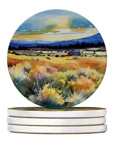 Nevada Sagebrush in Watercolor Large Sandstone Coasters Pack of 4 Absorbent Round Coasters Decor Gifts for Men or Women, 4 in, Multicolor