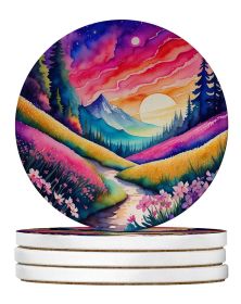 Colorful Phlox Large Sandstone Coasters Pack of 4 Absorbent Round Coasters Decor Gifts for Men or Women, 4 in, Multicolor