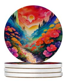 Colorful Geraniums Large Sandstone Coasters Pack of 4 Absorbent Round Coasters Decor Gifts for Men or Women, 4 in, Multicolor