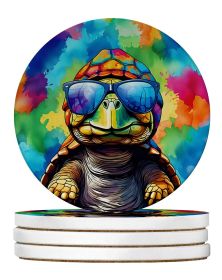 Hippie Animal Tortoise Turtle Large Sandstone Coasters Pack of 4 Absorbent Round Coasters Decor Gifts for Men or Women, 4 in, Multicolor