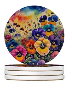 Colorful Pansies Large Sandstone Coasters Pack of 4 Absorbent Round Coasters Decor Gifts for Men or Women, 4 in, Multicolor
